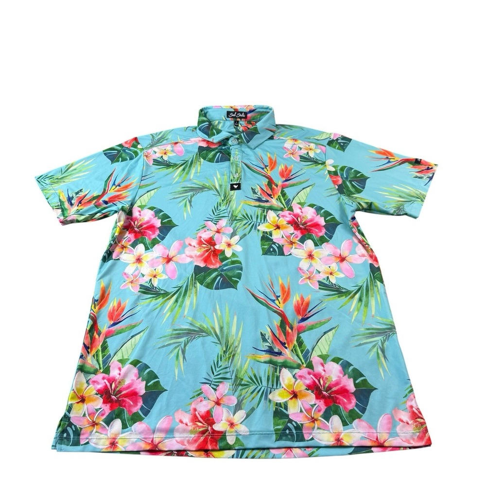 Bad Birdie Multicolor Bird Of Paradise Men's Golf Polo Shirt Size‎ Large